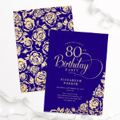 Invitation Simple Elégant 80e anniversaire Roses d'or violet