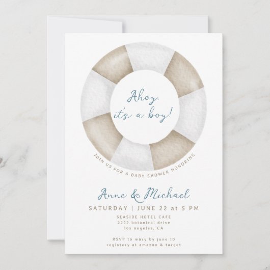 Invitation Simple Elegant Ahoy C'est un Baby shower mignon ga (Devant)