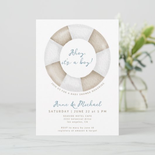 Invitation Simple Elegant Ahoy C'est un Baby shower mignon ga (Debout devant)