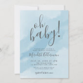 Invitation Simple Elegant Aquarelle Bleu Oh Baby shower (Devant)