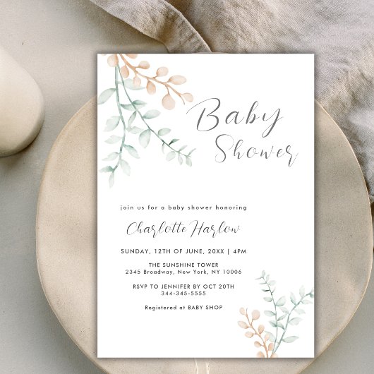 Invitation Simple Elégant Baby shower Eucalyptus