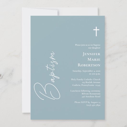 Invitation Simple Élégant Baptême Catholique Romain (Devant)