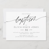 Invitation Simple Élégant Baptême Script de Christening (Devant)