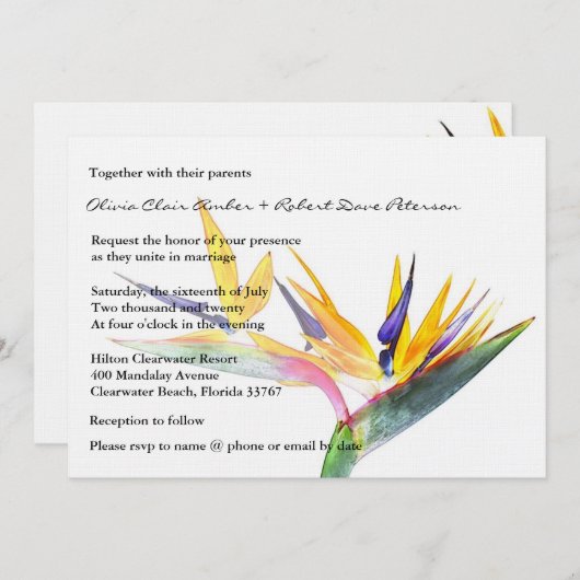Invitation Simple Elegant Bird of Paradise Floral Mariage (Devant / Derrière)