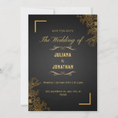 Invitation Simple Elegant Black & Gold Floral Enregistrer la  (Devant)