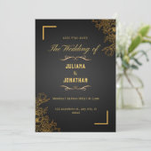 Invitation Simple Elegant Black & Gold Floral Enregistrer la  (Debout devant)