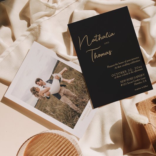 Invitation Simple Elegant Black Gold Mariage photo
