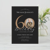 Invitation Simple Elegant Black Gold Photo 60e anniversaire (Debout devant)