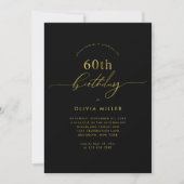 Invitation Simple élégant Black Gold Script 60e anniversaire (Devant)