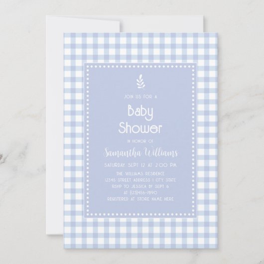 Invitation Simple Elégant Bleu En vichy Plaid Baby shower gar (Devant)