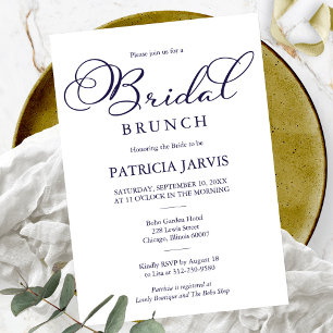 Invitation Simple Élégant Bleu Marine Écriture Brunch de Mari
