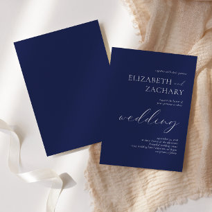 Invitation Simple Élégant Bleu Nuit Blanc Écriture Mariage