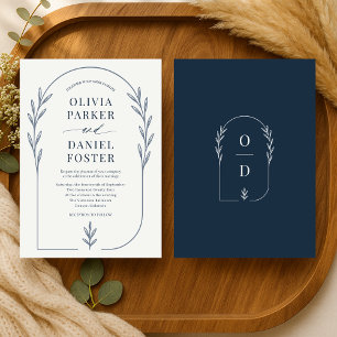 Invitation Simple Élégant Bleu Poussiéreux Bohème Floral Mari