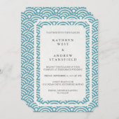 Invitation Simple Elégant Bleu/Vert + Blanc Plage Mariage (Devant / Derrière)