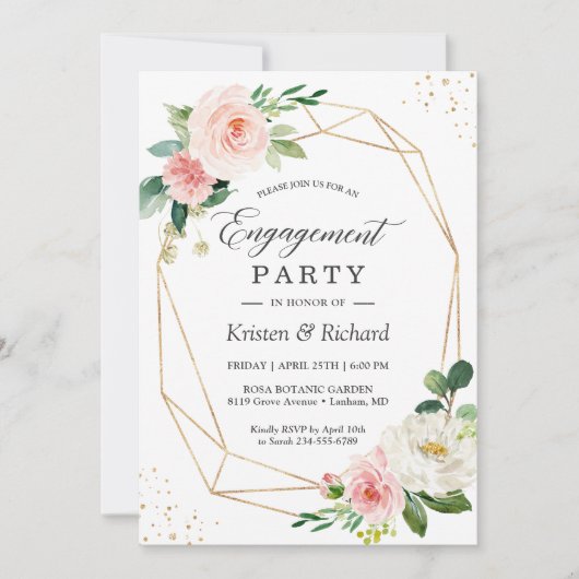 Invitation Simple Elegant Blush Rose Floral Party (Devant)