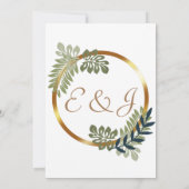 Invitation simple élégant boho fleuri mariage or botanique (Dos)