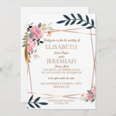 Invitation simple élégant boho fleuri mariage or botanique (Devant / Derrière)