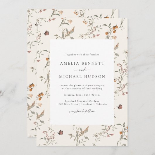 Invitation Simple Elégant Boho Rustique Mariage Floral (Devant / Derrière)
