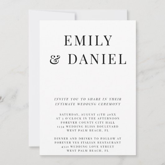Invitation Simple Elegant Bold Intimate Courthouse Mariage (Devant)