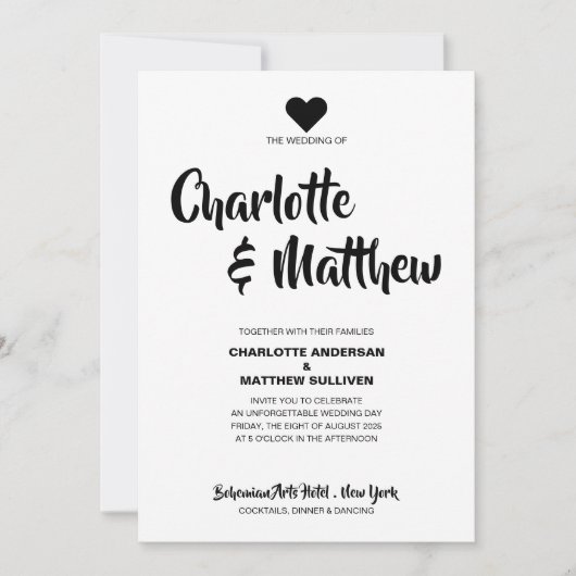 Invitation Simple Elegant Bold Script Photo Modern Wedding (Devant)