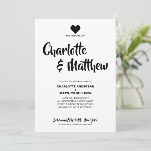 Invitation Simple Elegant Bold Script Photo Modern Wedding (Debout devant)