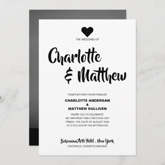 Invitation Simple Elegant Bold Script Photo Modern Wedding (Devant / Derrière)