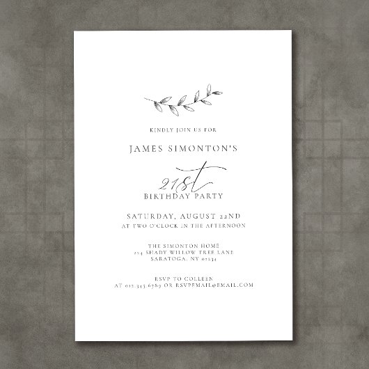 Invitation Simple Elégant Botanique 21ème Anniversaire