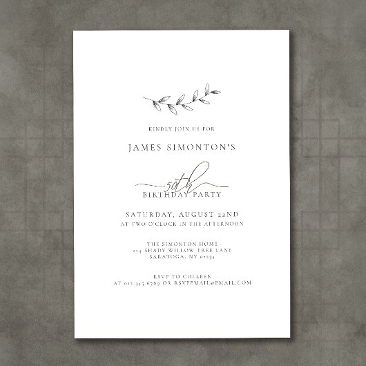 Invitation Simple élégant Botanique 50e anniversaire