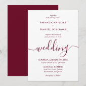 Invitation Simple Elegant Bourgogne Moderne Mariage Script (Devant / Derrière)
