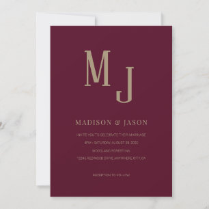 Invitation Simple Elegant Bourgogne romain Monogram Mariage