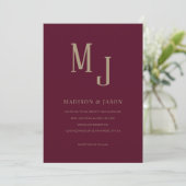 Invitation Simple Elegant Bourgogne romain Monogram Mariage (Debout devant)