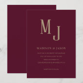 Invitation Simple Elegant Bourgogne romain Monogram Mariage (Devant / Derrière)