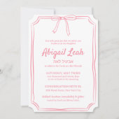 Invitation Simple Elegant Bow Design Bat mitzvah rose fille (Devant)