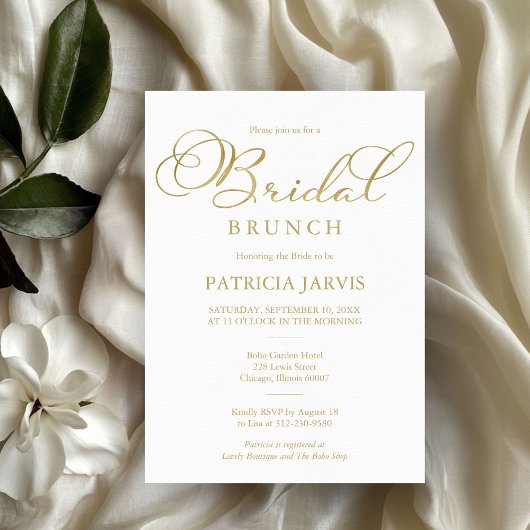 Invitation Simple Élégant Brunch de Mariage au Script avec Fe