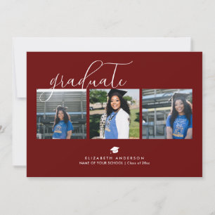 Invitation Simple Elégant Burgundy Red Graduation Photo