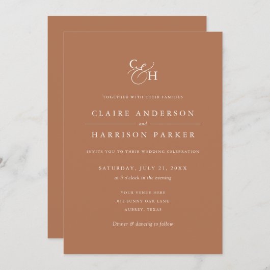 Invitation Simple Elegant Burnt Orange Mariage (Devant / Derrière)