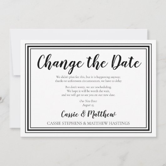 Invitation Simple Élégant BW Mariage Changer la Date (Devant)