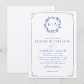 Invitation Simple Elegant  Calligraphy  Floral Wreath Wedding (Devant / Derrière)