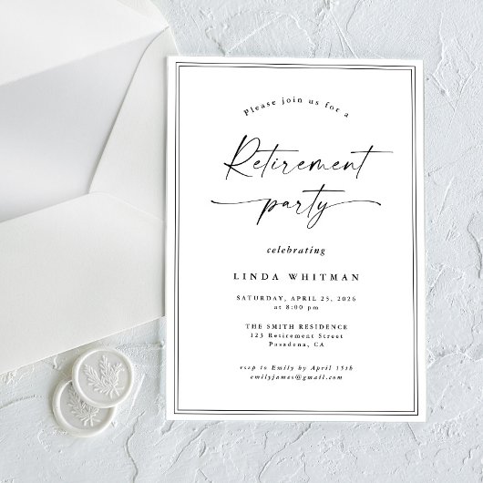 Invitation Simple Elegant Calligraphy Script Retirement Party