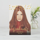 Invitation Simple Elegant Chic Gold Hearts Photo Graduation (Debout devant)