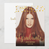 Invitation Simple Elegant Chic Gold Hearts Photo Graduation (Devant / Derrière)