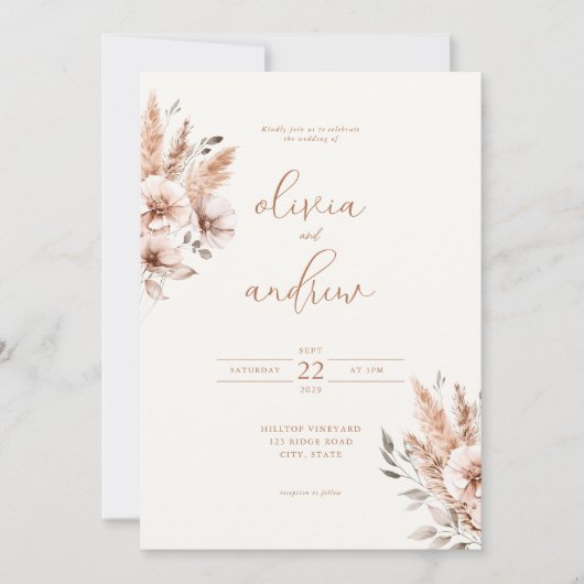 Invitation Simple élégant chic Mariage floral bohème (Devant)