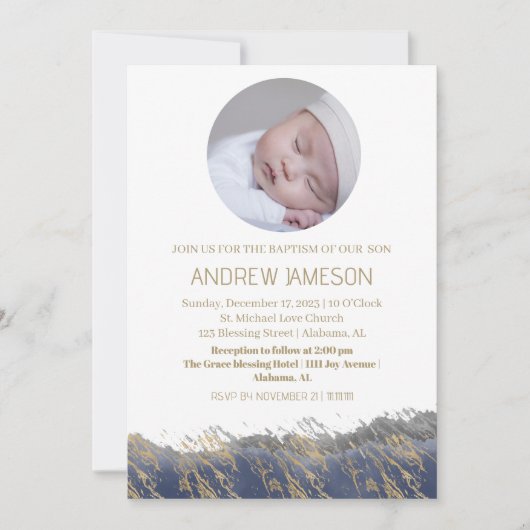 Invitation Simple Elegant Christian Round Photo | Baptême (Devant)