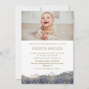 Invitation Simple Elegant Christian Round Photo Baptême
