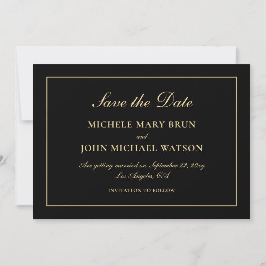 Invitation Simple Elegant Classic Gold Black Enregistrer la d (Devant)