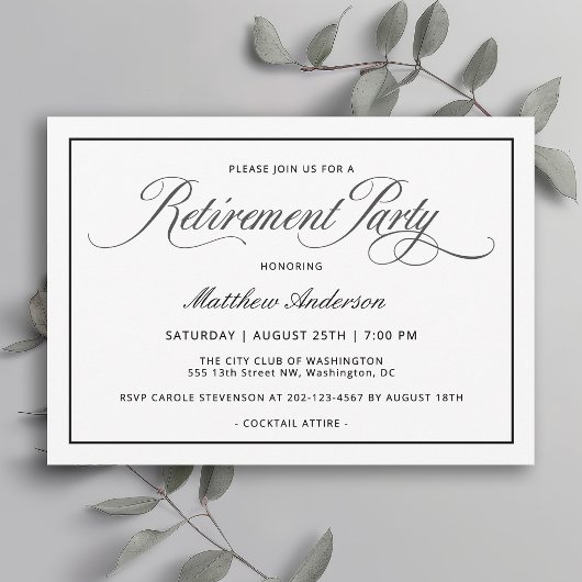 Invitation Simple Elegant Classic White Retraite Party
