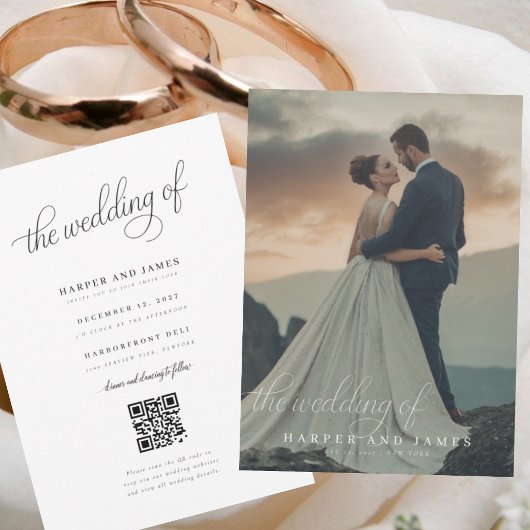 Invitation Simple Élégant Code QR de Photo de Budget Mariage