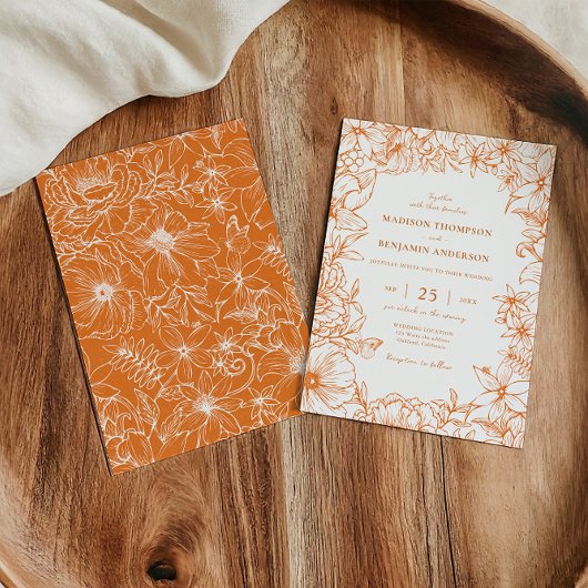 Invitation Simple Elegant Copper Floral Garden Wedding