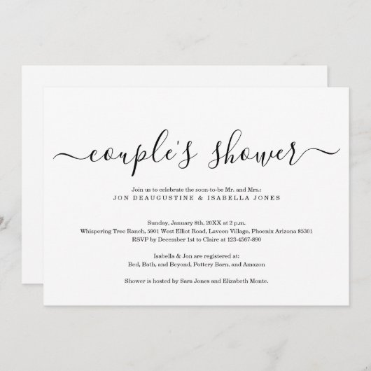 Invitation simple Elegant Couple's Shower (Devant / Derrière)