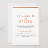 Invitation Simple élégant Cuivre blanc Orange Mariage moderne (Devant)